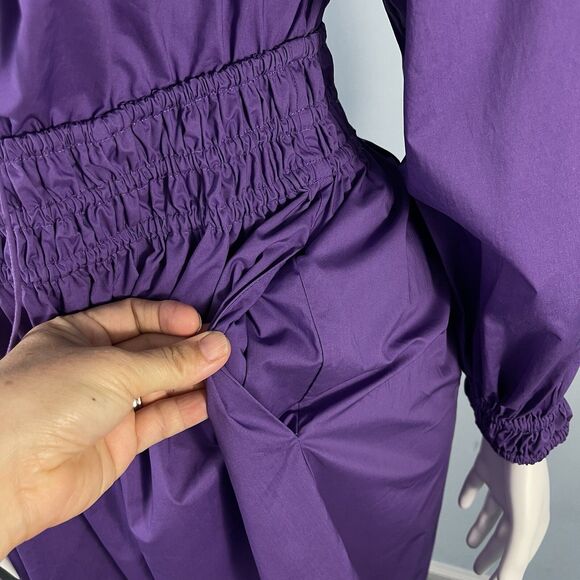 Rebecca Taylor Smocked Waist Midi Milkmaid Dress Small Purple Wimsigoth Grunge - Picture 9 of 16